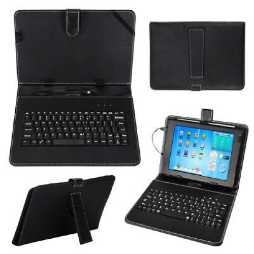 Black Leather Case with USB Keyboard & Stand for 10-inch Android Tablets – 2-in-1 Protective Keyboard Case