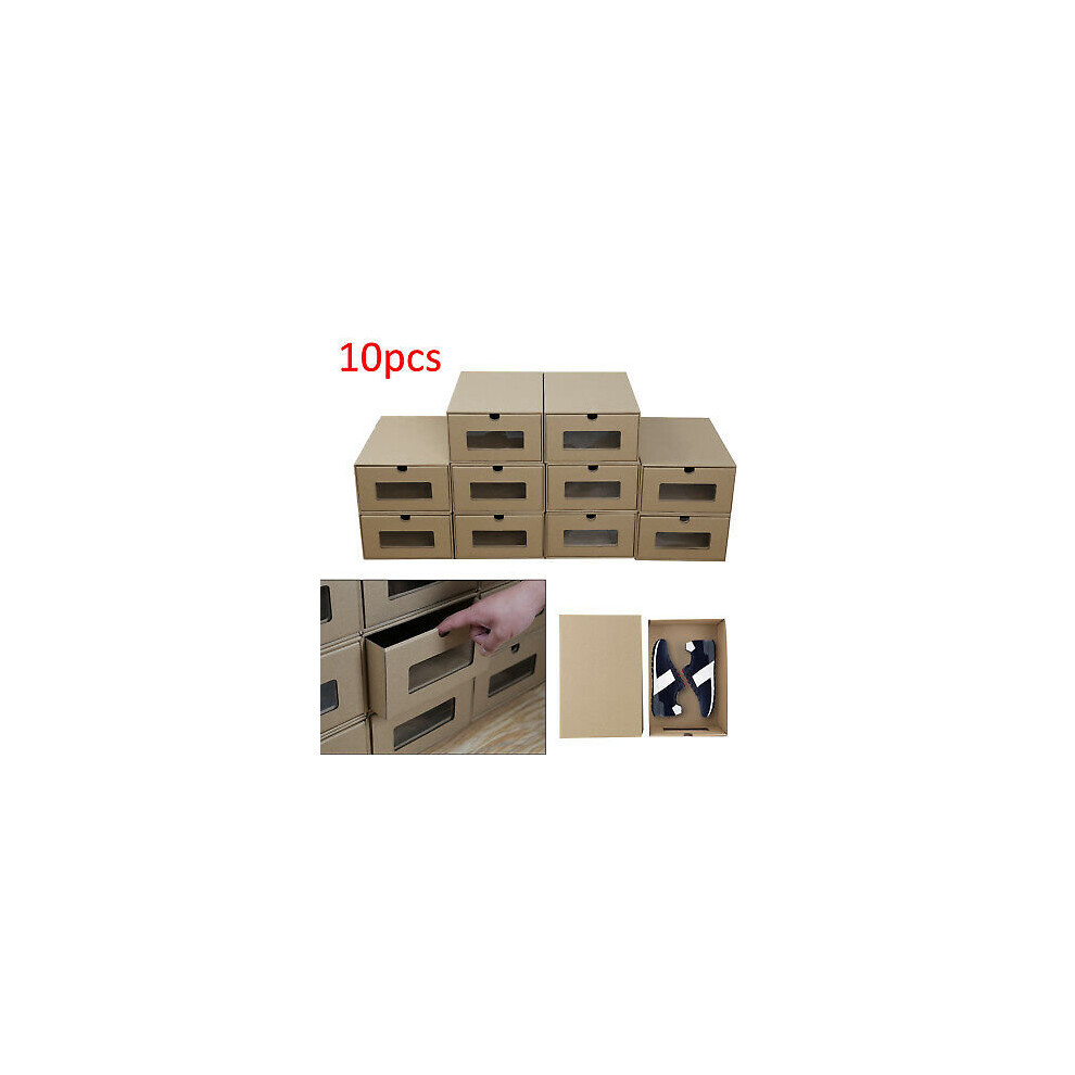 10 Foldable Cardboard Shoe Boxes Organiser Drawer Stackable Storage Light/Brown