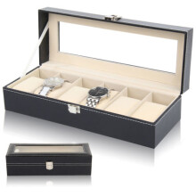 NEW 6 Watch Display Case Faux Leather Storage Jewellery Box Bracelet Tray
