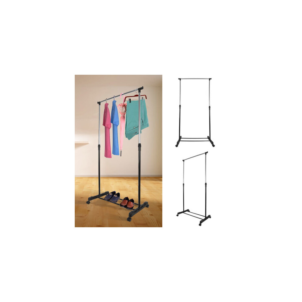 Adjustable Mobile Clothes Coat Garment Hanging Rail Rack Stand Wheels