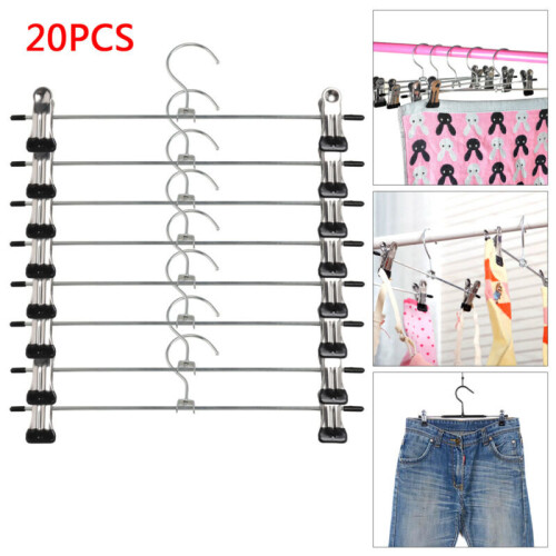 20X Metal Clip Coat Hangers Clothes Closet Pant Trousers Skirt Rack