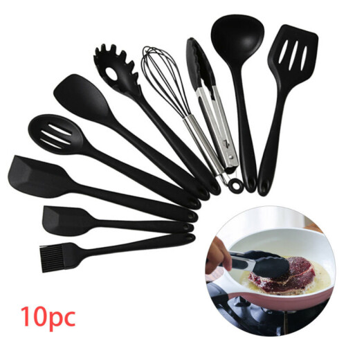 10PcsSilicone Cooking Utensils Sets Non-sticks Spatula Turner Tools UK