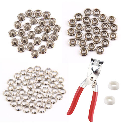Pack of 100pc Prong Pliers Ring Press Studs Snap Popper Fasteners 9.5mm DIY Tool