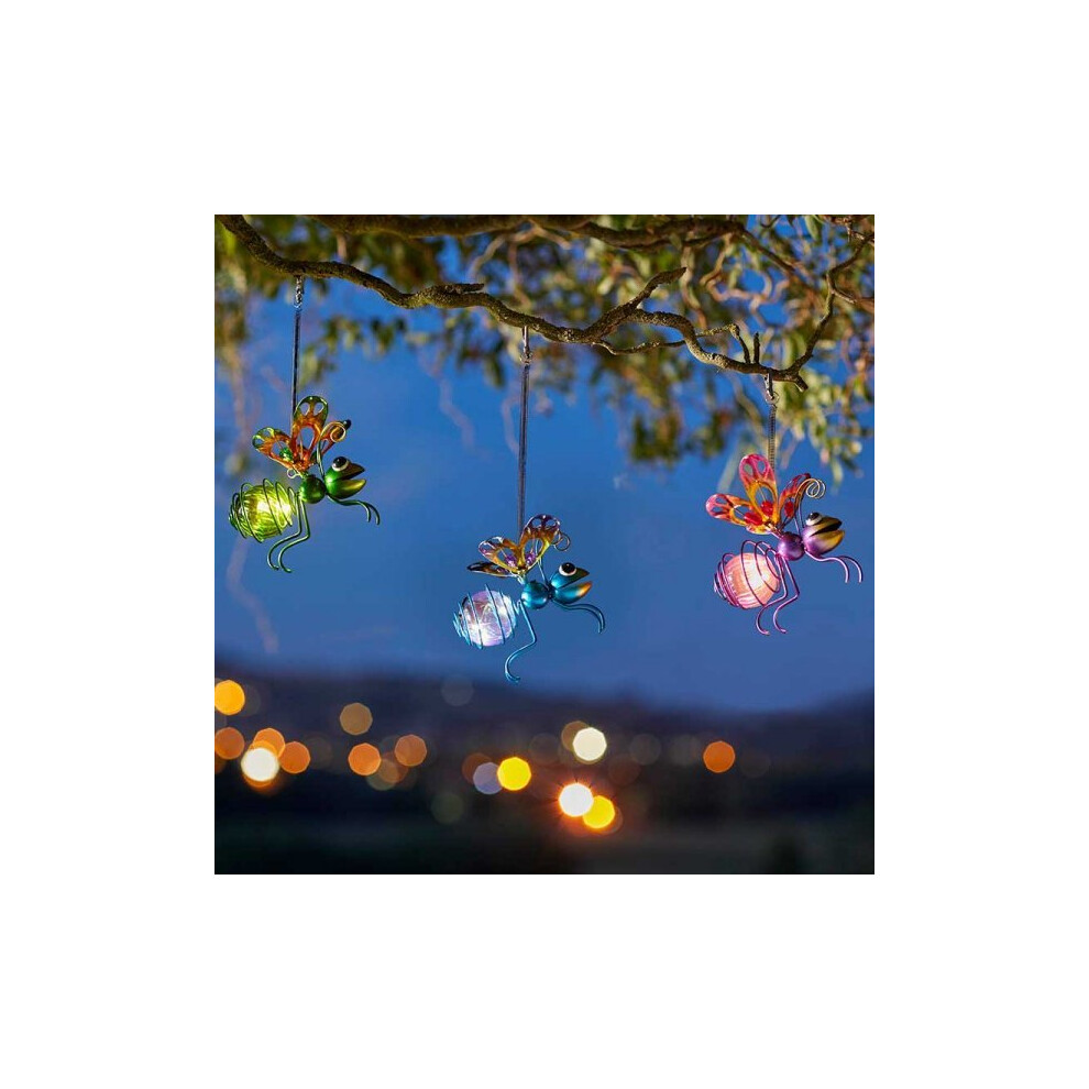 3 Illuminating Decorative Hanging Decor Glass BUGS Lights Fun Garden