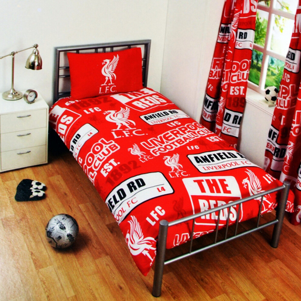 (Single, Red) Liverpool FC Childrens/Kids Official Patch Football Crest Duvet Set