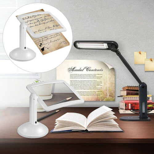 UK Handsfree 3X Magnifier 2-LED Table Lights Magnifying Glass Desktop Lamp