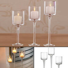 Set of 3 Tall Glass Large Candle Holders Centrepiece Wedding Candles