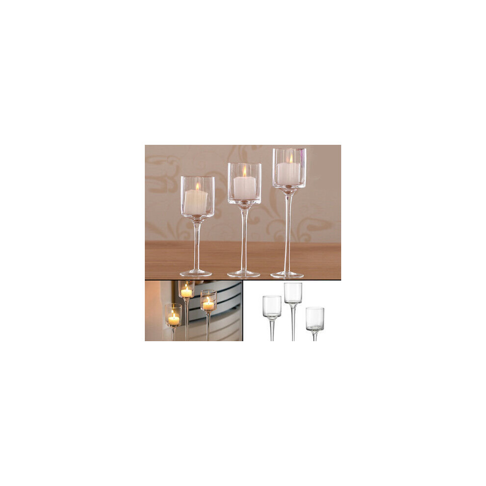 Set of 3 Tall Glass Large Candle Holders Centrepiece Wedding Candles