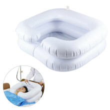 Inflatable Hair Washing Basin for Bed & Travel - Neck-Recess, Two-Chamber, Portable with Drainage Pipe