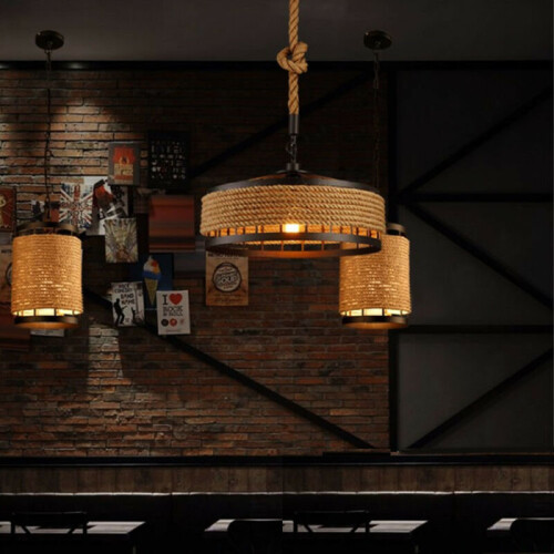 Large Chandelier Hemp Rope Coffee Ceiling Lamp Pendant Hotel Light