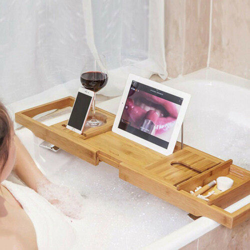 Extendable Natural Bamboo Bathtub Rack 1