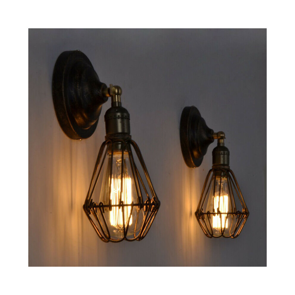 E27 Vintage Industrial Wall Light Sconce Bird Cage Iron Lamp Holder Retro Indoor Lighting