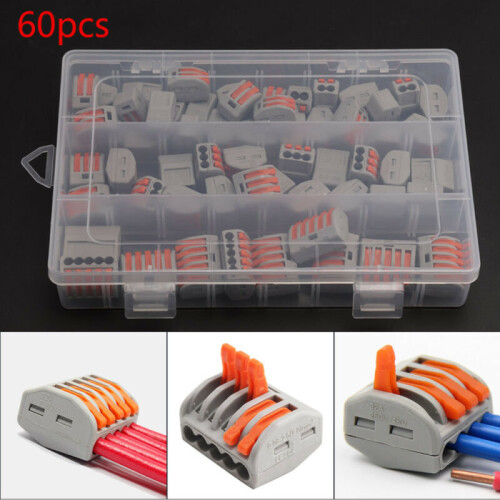 60X Reusable Terminal Block Lever Home Connector Wire 2/3/5 Pole Cable Clamp Nut