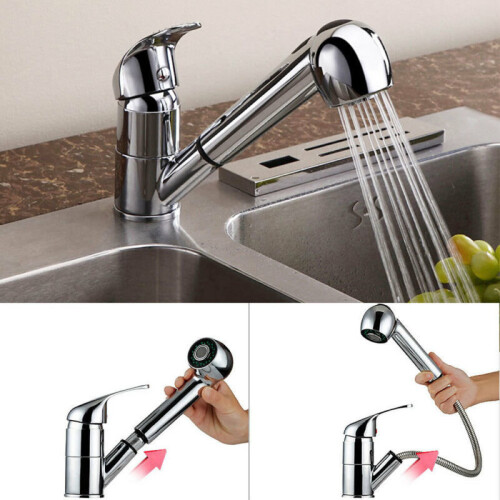 Modern Mono Kitchen Mixer Tap Pull Out Handheld Spray Round Single Lever Chrome