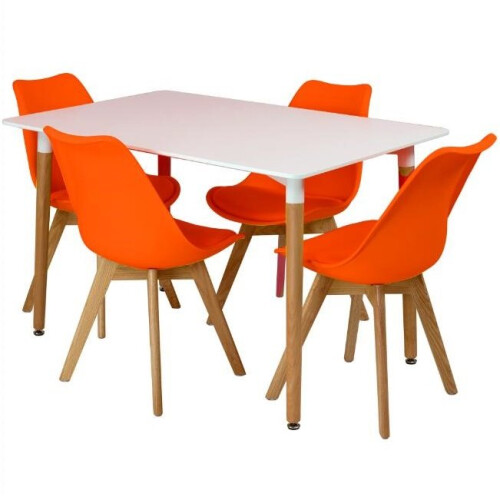 Charles Jacobs (Orange) Charles Jacobs Rectangular Dining Table Set Four 4 Dinner Kitchen Chairs White Solid Beech Wood