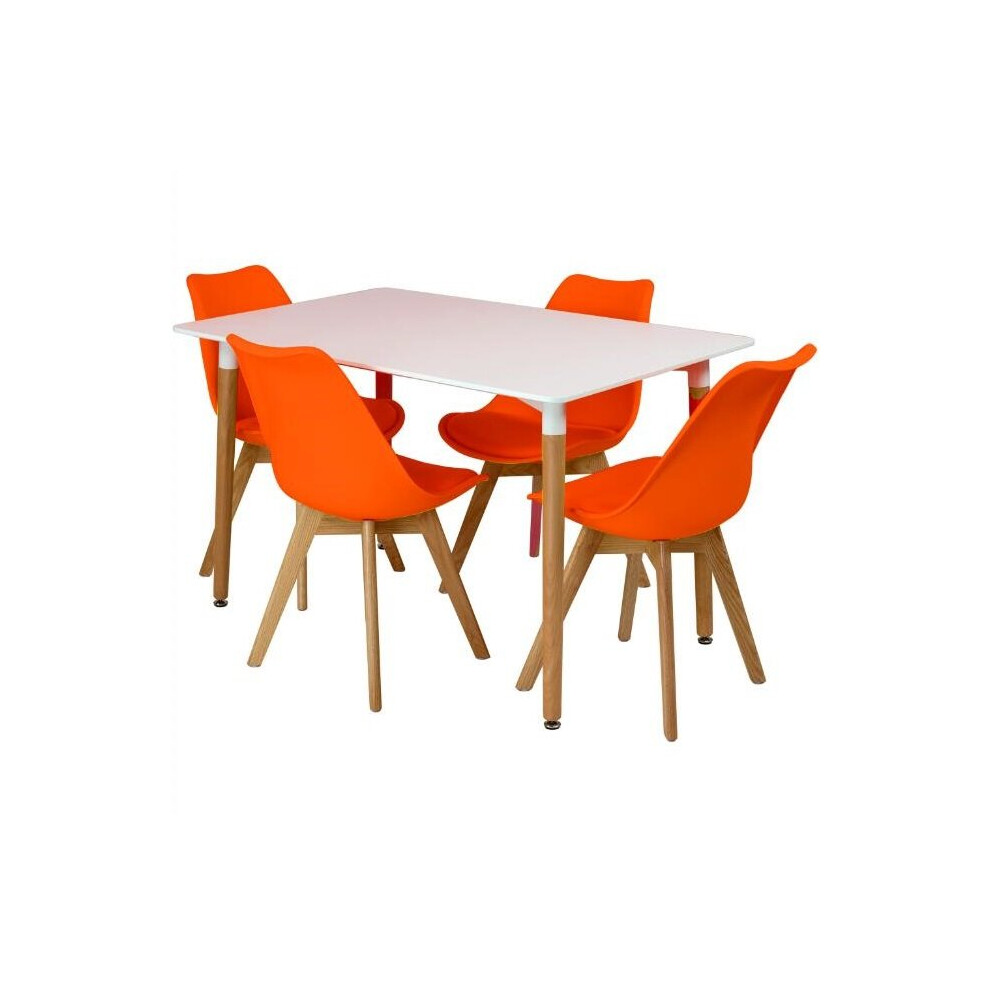 (Orange) Charles Jacobs Rectangular Dining Table Set Four 4 Dinner Kitchen Chairs White Solid Beech Wood