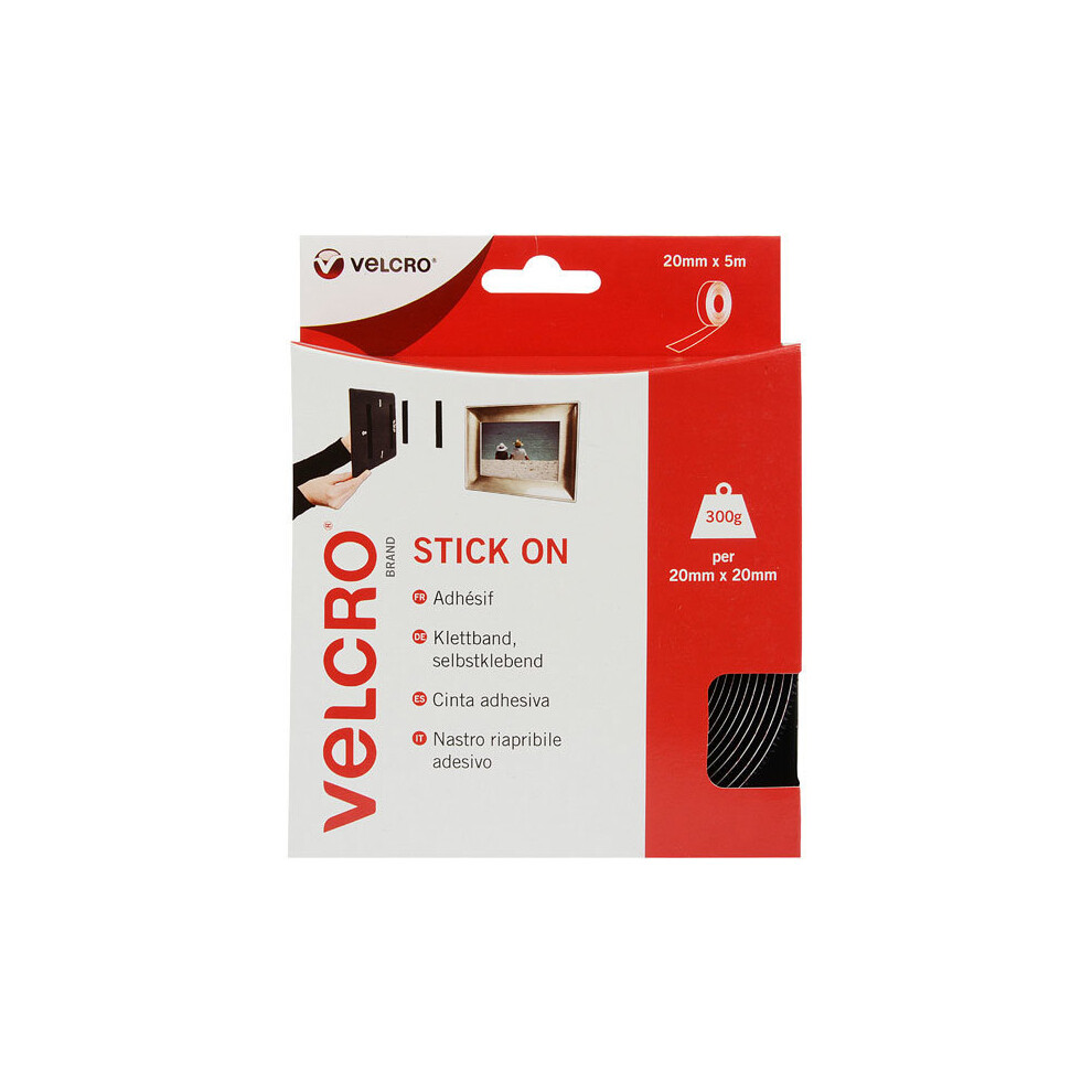 1 Pack - VELCRO® Brand VEL-EC60217 Stick On Tape 20mm x 5m - Black