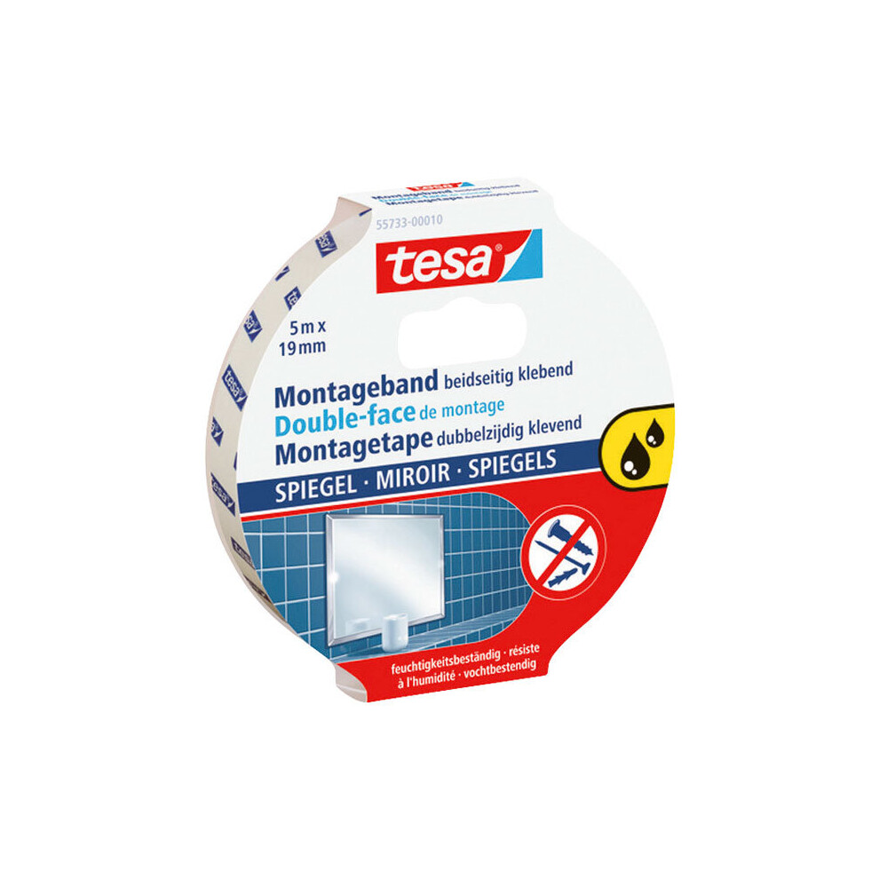 1 Pack - Tesaâ® 55733 Double Sided Mounting Tape - Extra Strong For Mirrors 19Mm X 5M 4042448843524