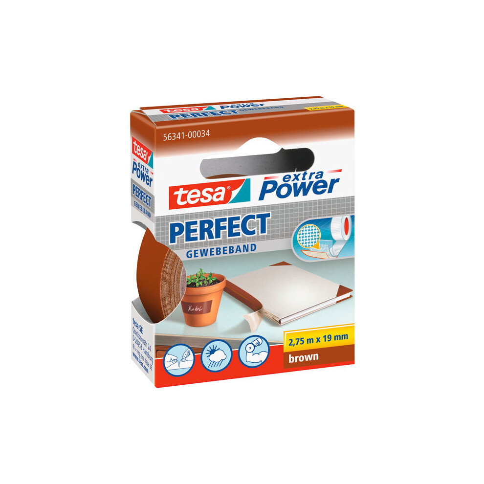 1 Pack - Tesaâ® 56341 Extra Power Fabric Tape - Brown - 19Mm X 2.75M 4042448044136