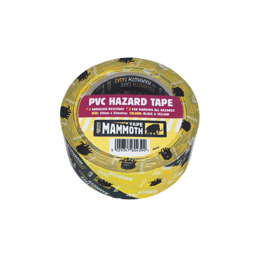 1 Pack - Everbuild 2HAZYW PVC Hazard Tape Black / Yellow 50mm x 33m