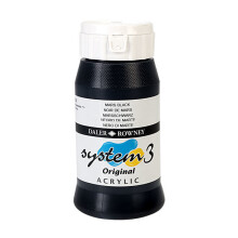 Daler-Rowney System 3 Mars Black Acrylic Paint 500ml - Durable, Water-Resistant, Ideal for Large Surfaces & Murals