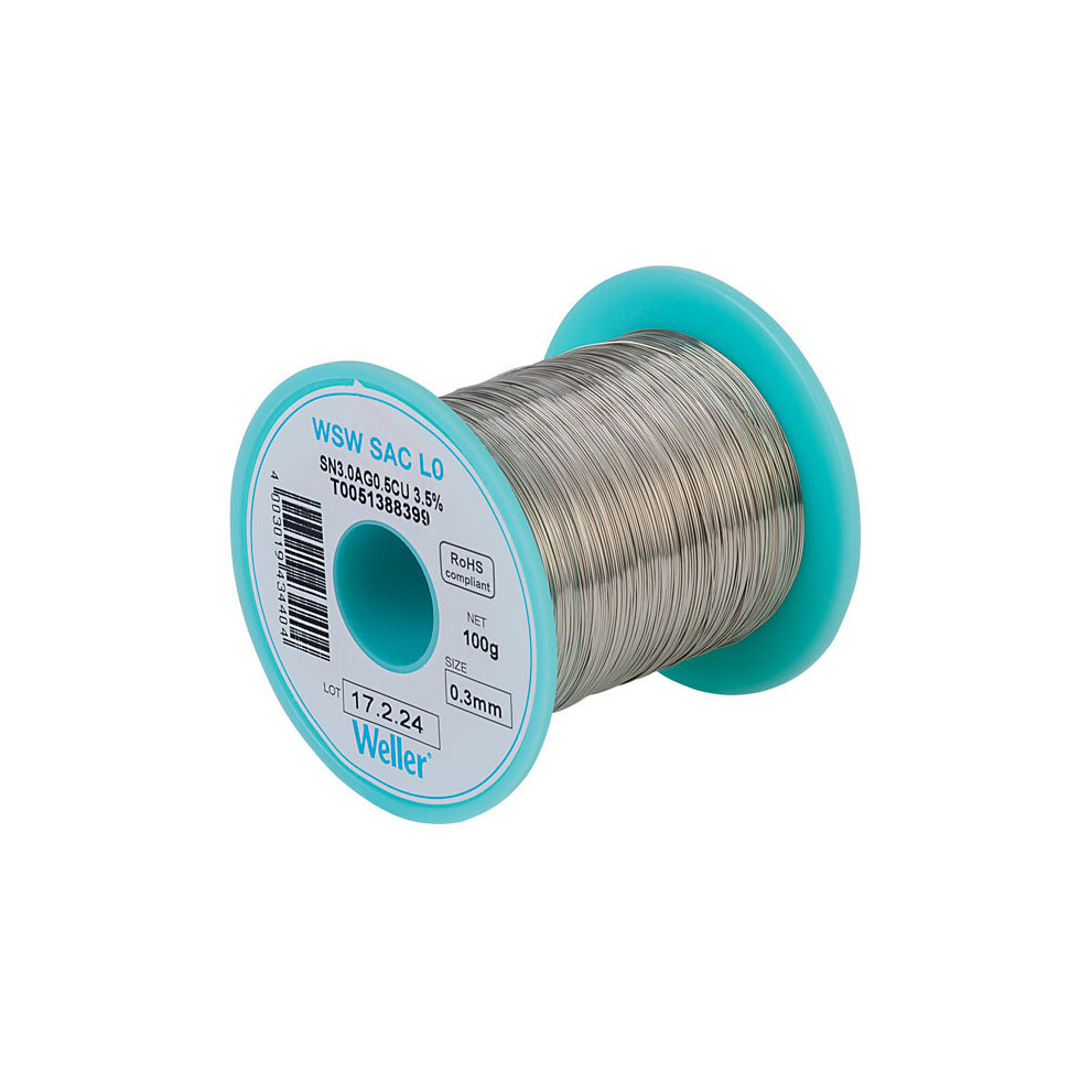 1 Pack - Weller T0051388399 Wsw Sac L0 96.5/3/0.5 Solder Wire 0.3Mm 100G 4003019434404