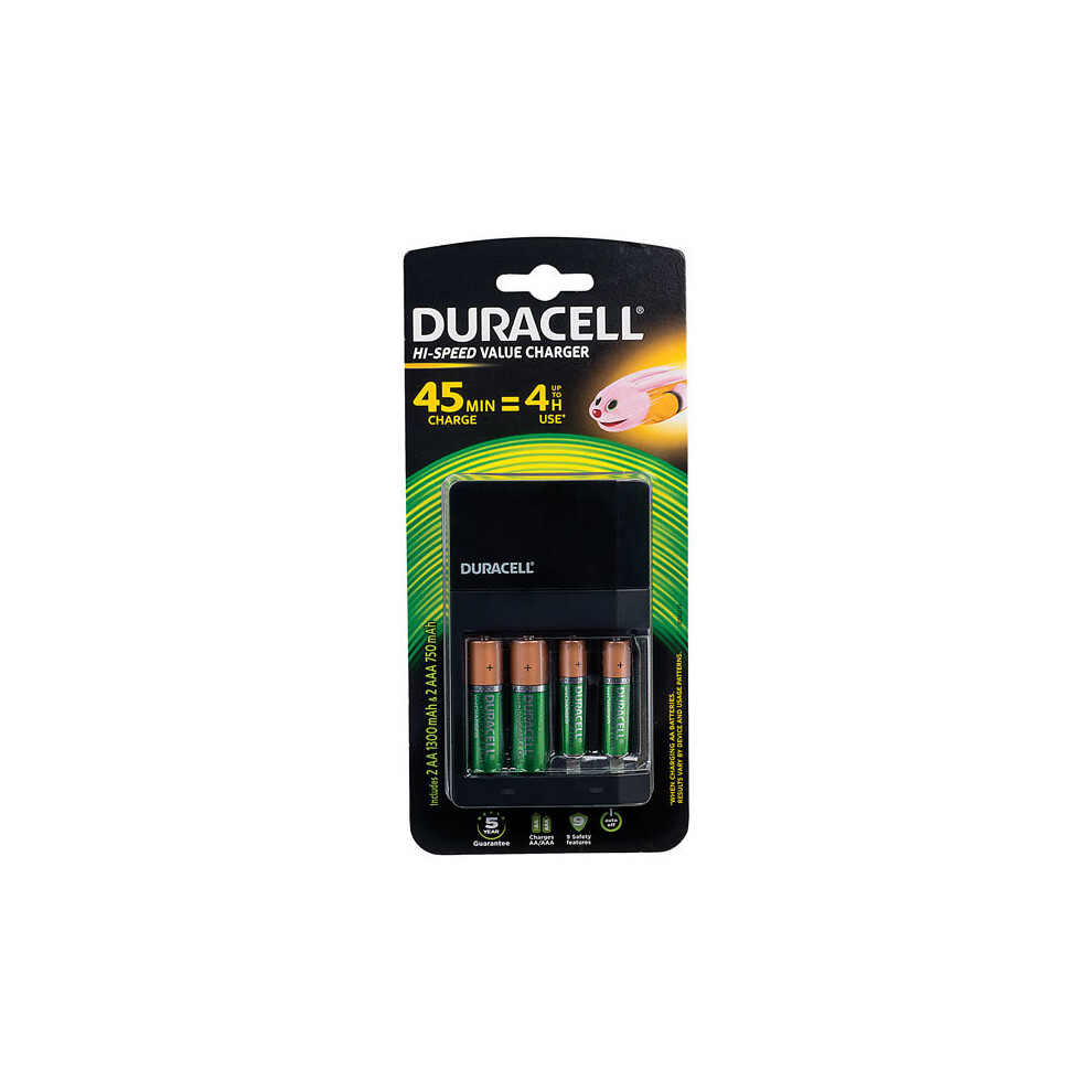 1 Pack - Duracell 5000394001459 Battery Charger with 2 AA & 2 AAA Batteries (CEF14)