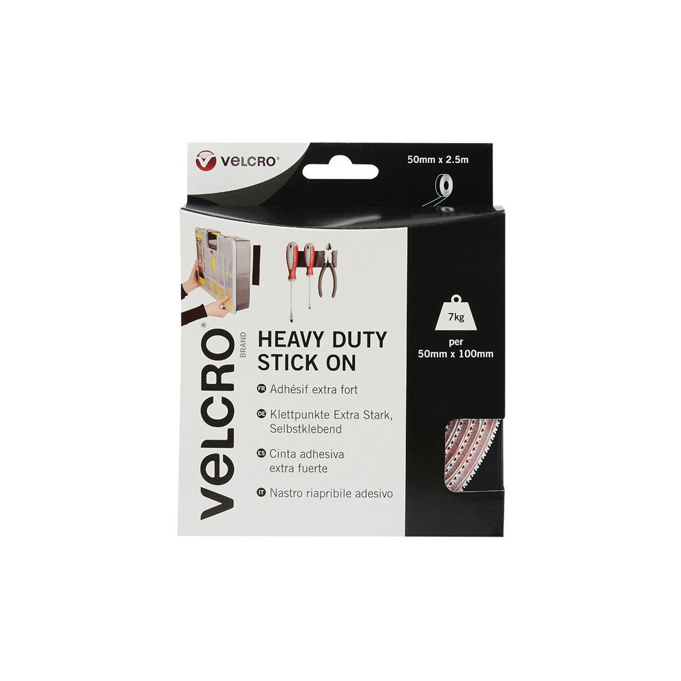 1 Pack - VELCRO® Brand VEL-EC60246 Heavy Duty Stick On Tape 50mm x 2.5m - White