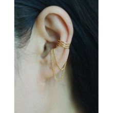 PINJEAS  filling Cartilage Earring Cuff with Chain  Ear Jacket no piercing Boho Jewelry present for women