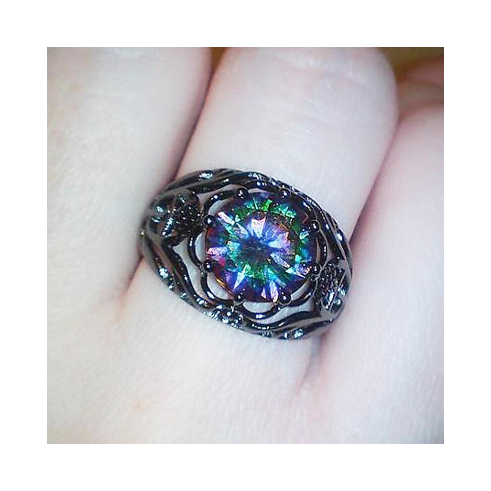 Tuker Multi-color Opal Female Ring Round Zircon Black Gold Flower Jewelry Wedding Rings For Women-image-OPC-P52N2PM-NEW