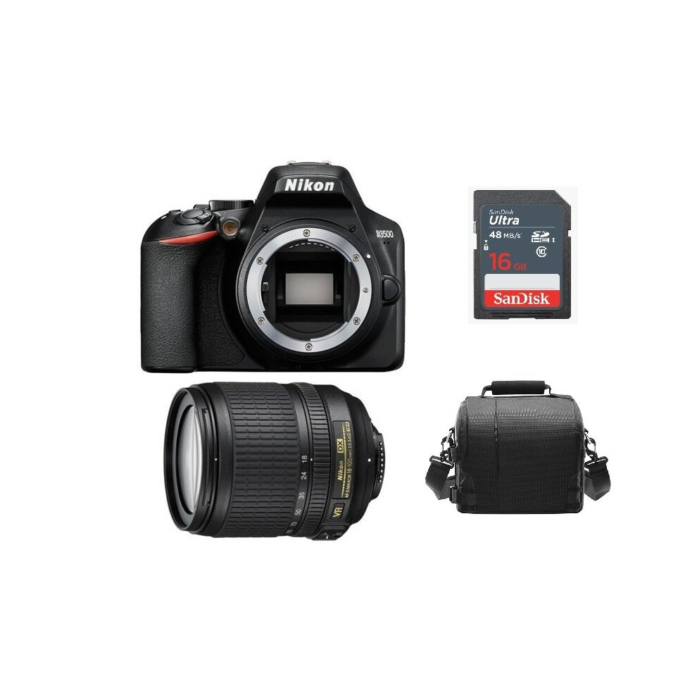 NIKON D3500 Black + AF-S 18-105MM F3.5-5.6G ED VR + Bag + 16gb SD card