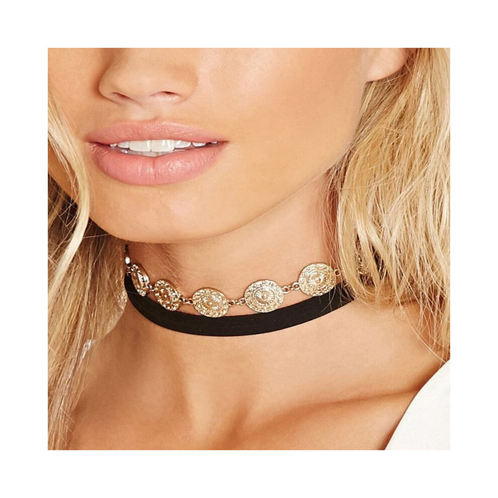 Yanqueens Vintage Coin Charms Black Velvet Choker Necklace Torques Women Collar Statement Jewelry for women