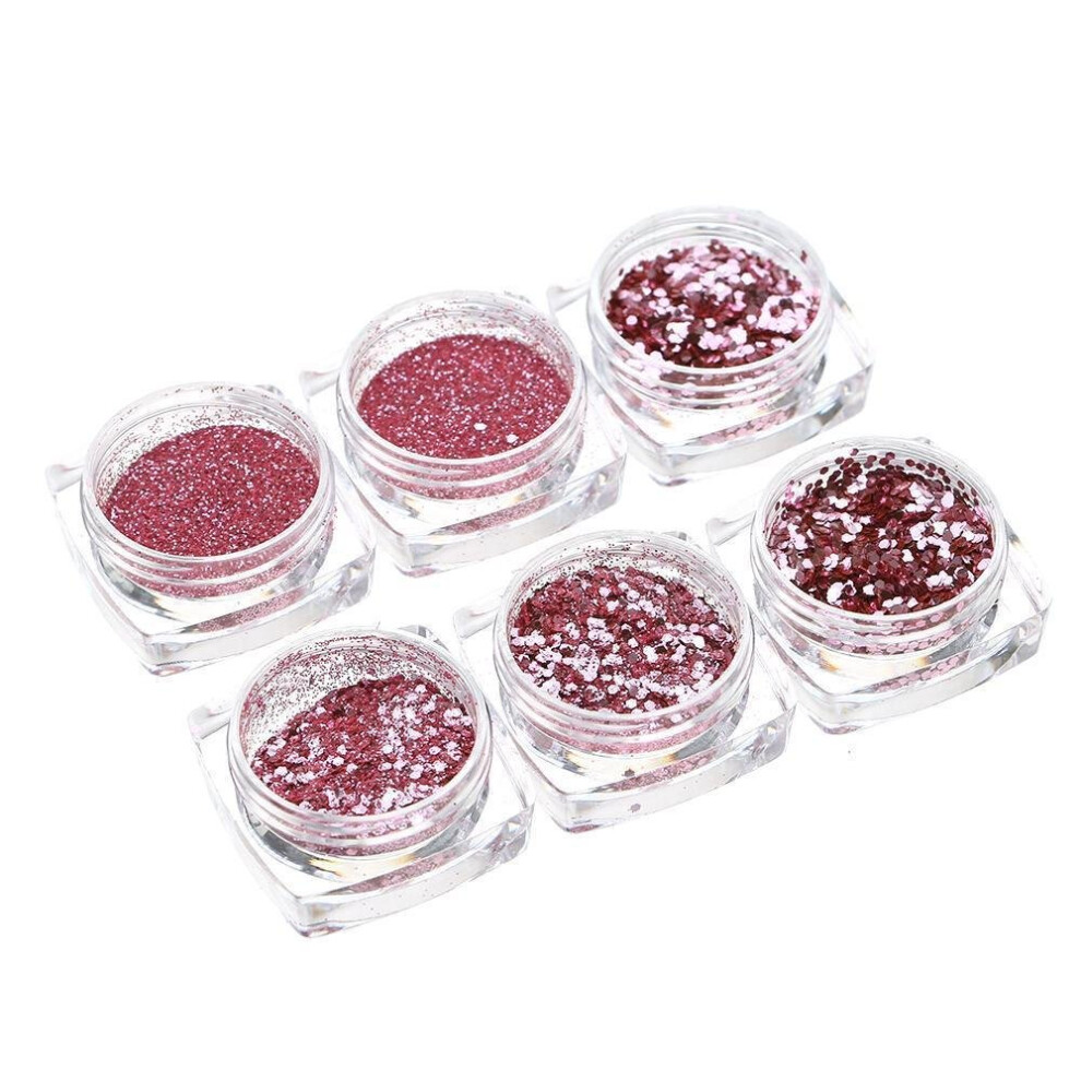Pink,Black,Red 6Pcs Shiny Nail Glitter Powder Red Pink Purple Nail Art Sequins Manicure Art Glitter Powders Decoration