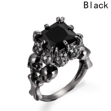 Skull Jewelry Women Fashion Engagement Ring Black AAA Zircon Cz Black Gold Filled Wedding Band Ring Gift
