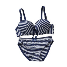 Women Seamless Stripes Bra Sets Thin Push Up Adjustable Padded Brassiere Lingerie Underwear +Brief Sets 3 Colors