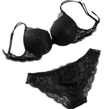 Women Push Up Lace Padded Bra Set Embroidery Underwear BK/70A