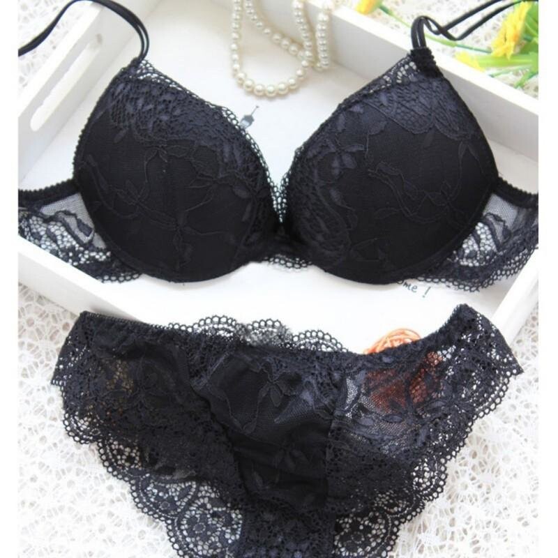 Candy Colors Lady Bra Set Underwear Satin Lace Embroidery Bras Set With