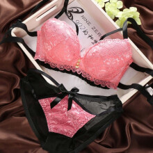 2016 New fashion Women\'s Sexy Lace Bra Set Deep V three-row Lace Brassiere Push Up Bra and Panties Underwear Set Bra Brief Sets