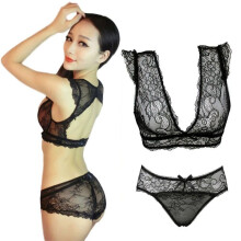 Women Sexy Embroidery Floral lace Sheer Thongs Panty Lingerie Underwear Bra Set QS