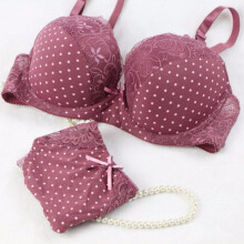 2017 Women Fashion Bra Set Push Up Plunge Vs Dot Printed Underwire Everyday Underwear C Cup Lingerie Sexy Bow Bra Panty Set