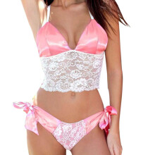 Women Lace G-string Briefs Panties Thongs Lingerie 2PCS Set Underwear L