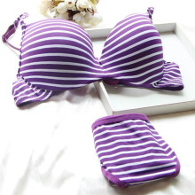 Sexy Girl Women Striped Print Soft Push Up Underwire Bra and Panty Set Lingerie Underwear 2 Pieces Deep V Bra Sets Panty Panties