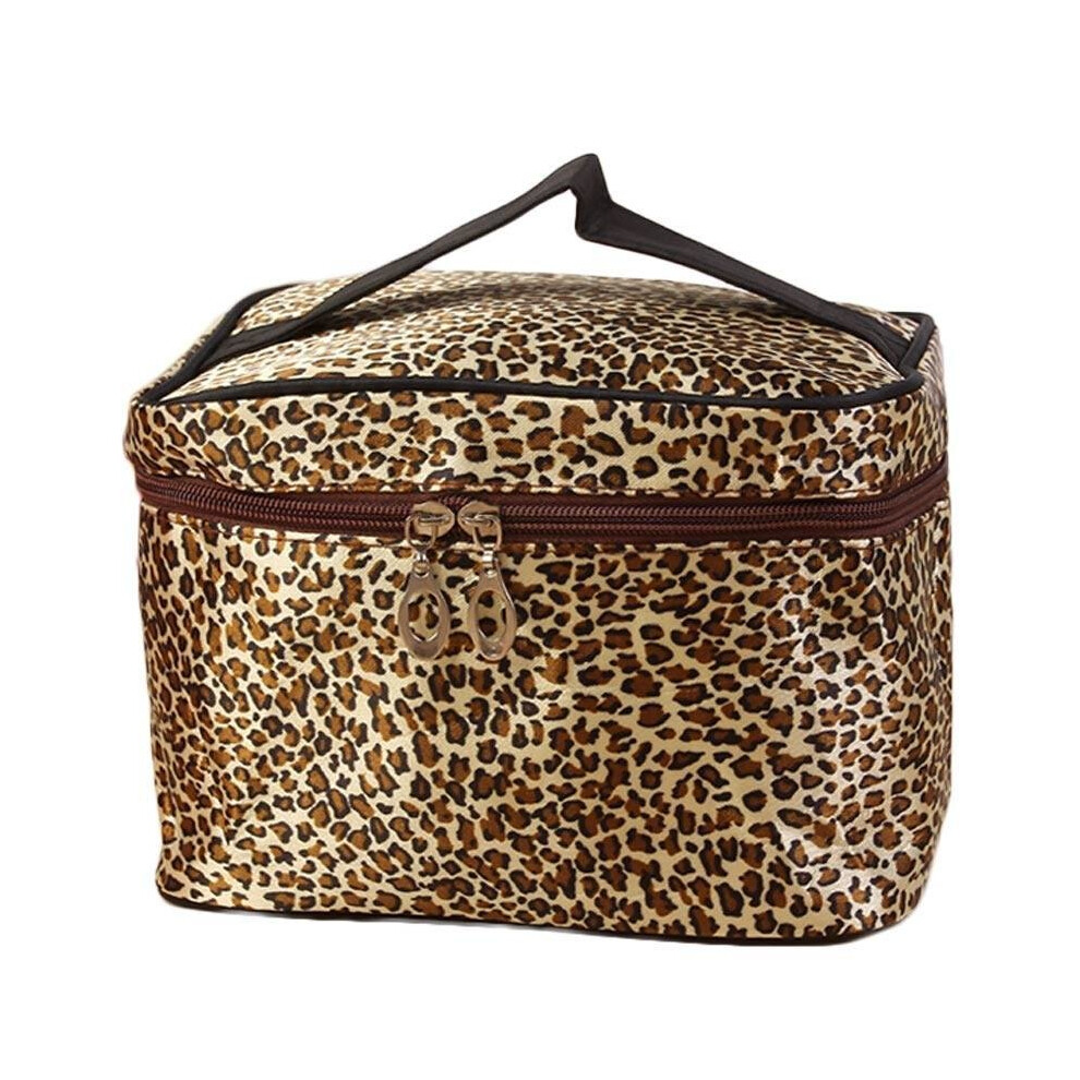Women's Black Makeup Case Leopard Print Pu Leather Travel Cosmetic Bag Para Mujer #Xtj