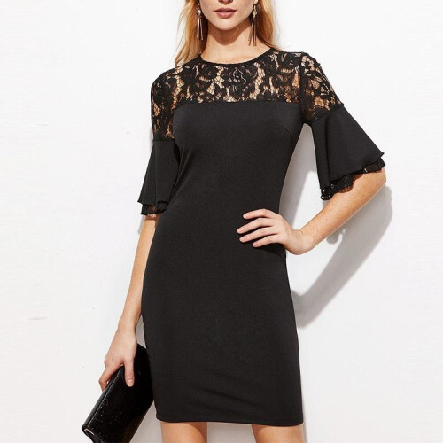 2017 Summer Mini Dress Elegant Women Lace Patchwork Hollow Out Party Dresses  Butterfly Sleeve Bodycon Casual Vestidos on OnBuy