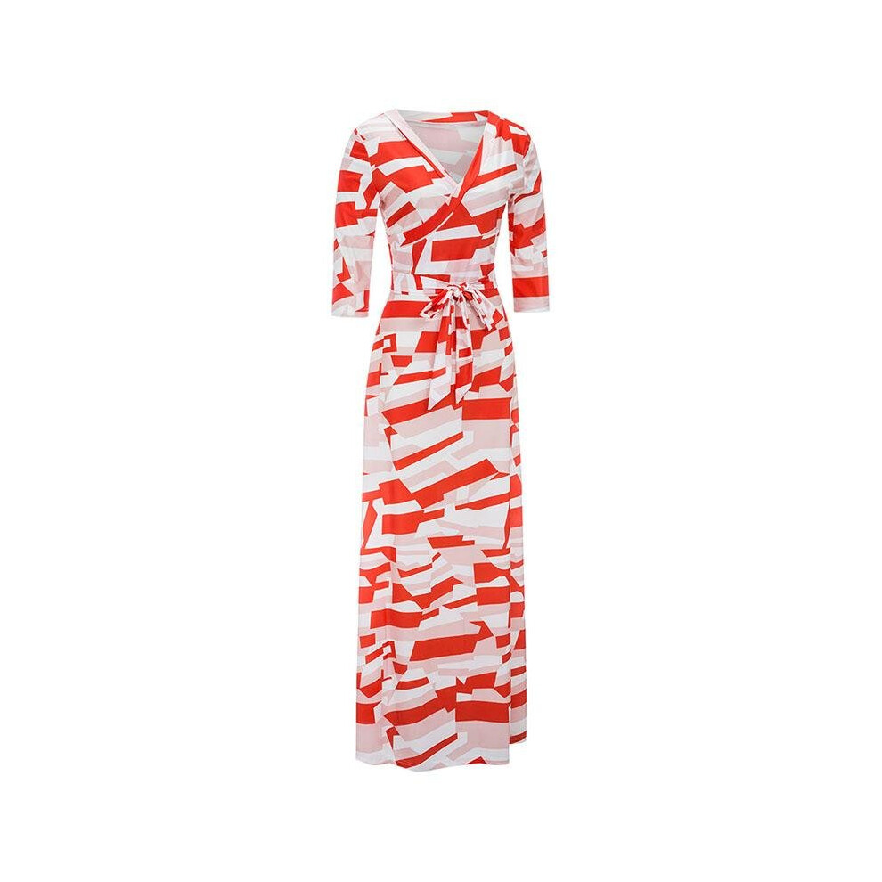 AIEnny Women Elegant Long Dress New Floral Printed V-neck Mid Sleeve Dress 2017 Autumn Sashes Floor Length High Quality Dresses