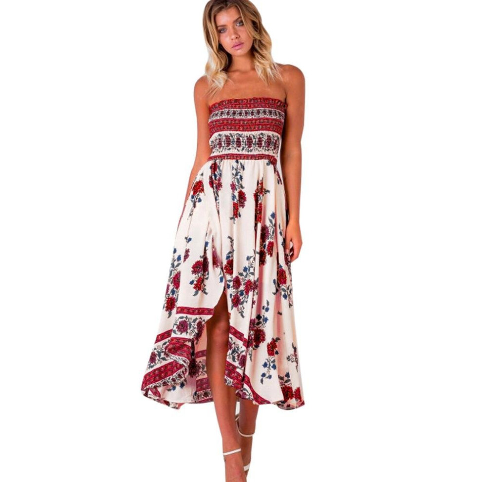 Feitong 2017 Women Off-Shoulder Maxi Dress - Boho Floral Strapless Evening Sundress, Empire Waist, Ankle Length (MPN-HRKM)