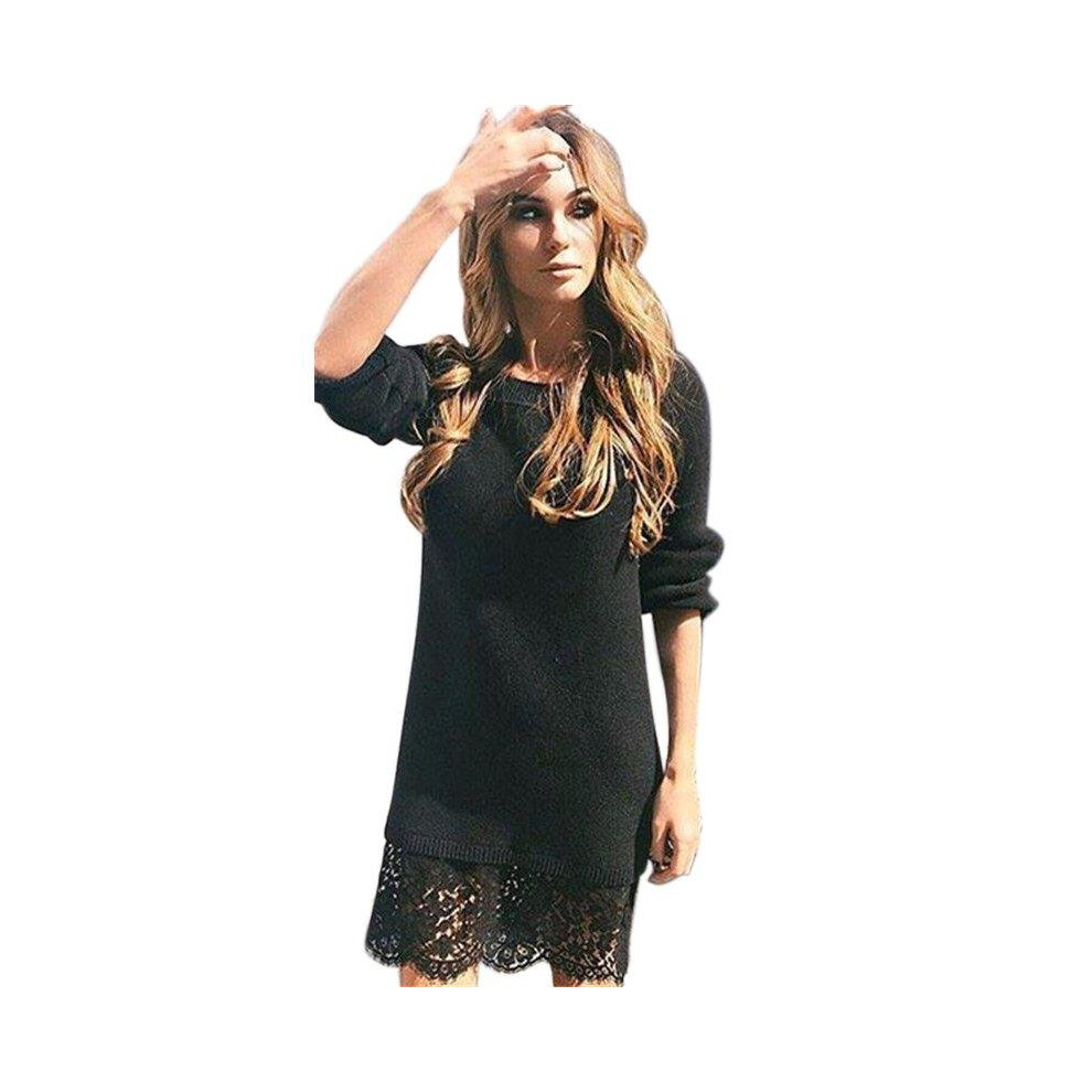 Winter Autumn Women Long Sleeve Warm Wool kint Dress Casual Bodycon Dress Vestidos Lace Sweater Dresses-image-OPC-P5K8DSW-NEW