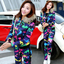 tracksuit for women 2017 winter women\'s hooded cotton jacket coat+pants suits female camouflage cotton 2 piece sets