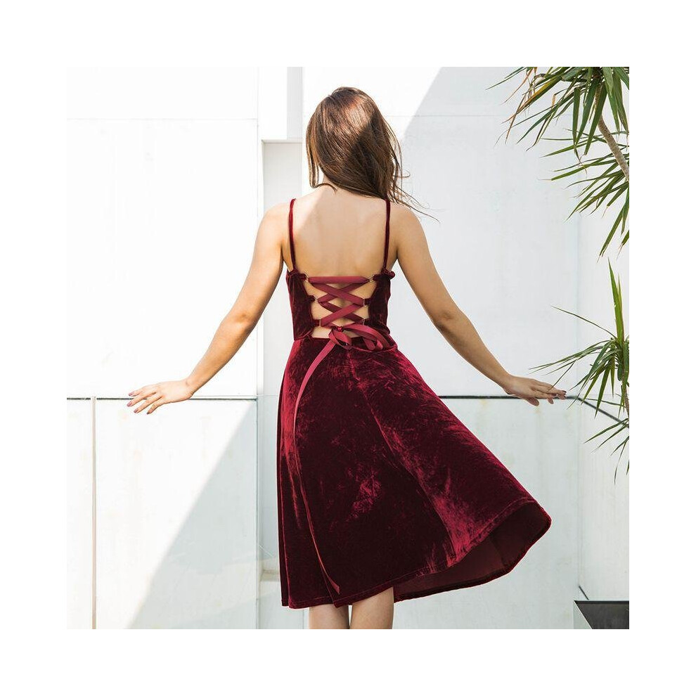 CAYA BOX Summer Dresses Women 2018 Velvet Dress Backless Lace Up Women\'s A Line Ladies Vestidos Dress-image-OPC-P52NPBX-NEW