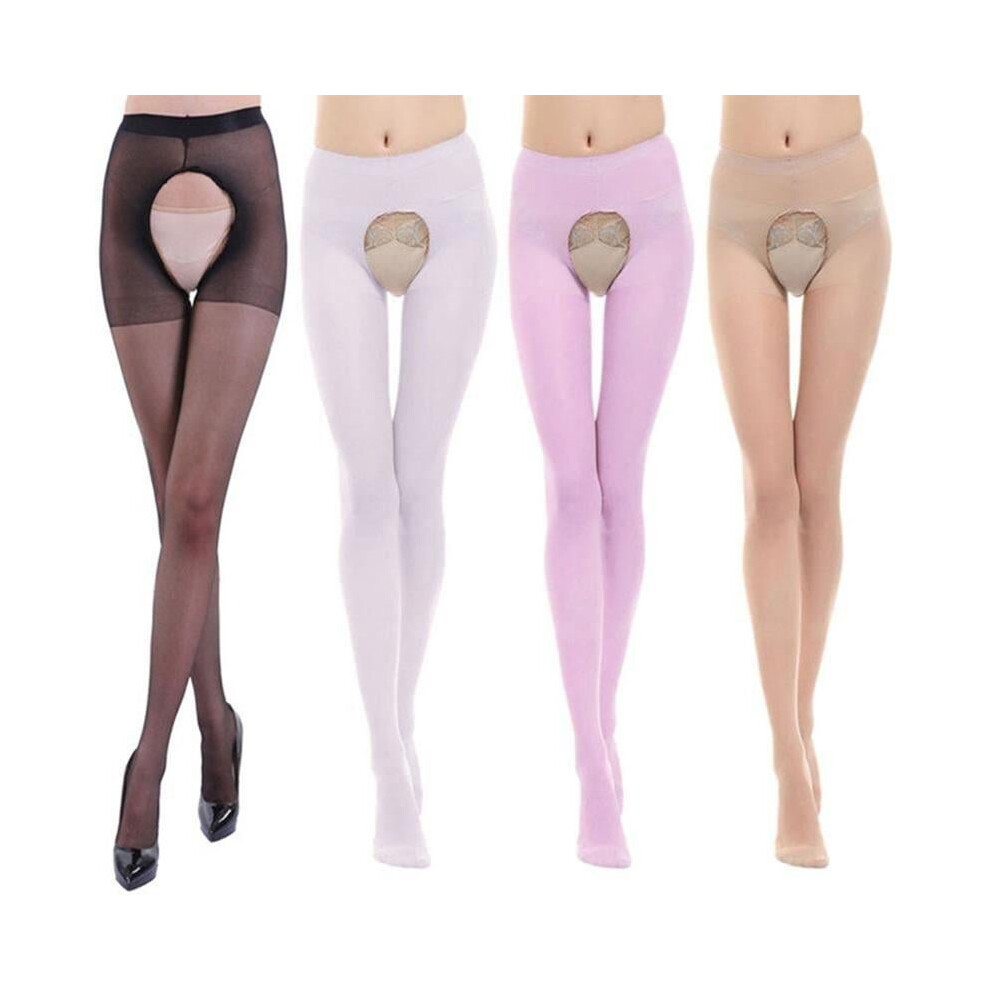 Sexy Wild Women Crotchless Sheer Pantyhose Silk Stockings Tights Black Skin White Pink Color Hot